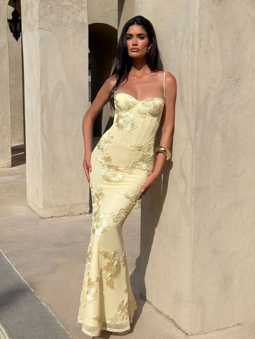 Kiara | Floral-Embroidered Maxi Slip Dress